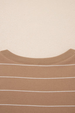 Khaki Stripe Casual Short Sleeve Side Slit Maxi T Shirt Dress