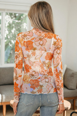 Multicolour Floral Print Lettuce Trim Slim Long Sleeve Top