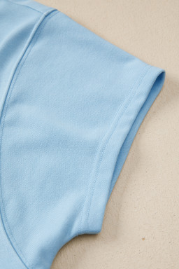 Mist Blue Solid Color Loose Tee Drawstring Wide Leg Pants 2pcs Outfit