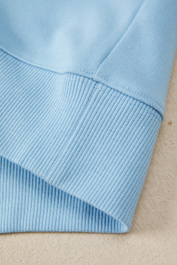 Mist Blue Solid Color Loose Tee Drawstring Wide Leg Pants 2pcs Outfit