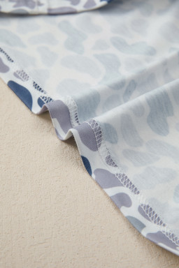 Gray Camouflage Print Single Chest Pocket V Neck Tee