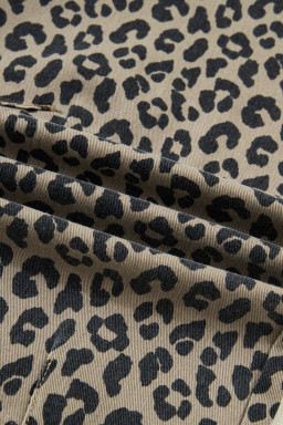 Khaki Leopard Print Drawstring Elastic Waist Loose Denim Pants with Pockets
