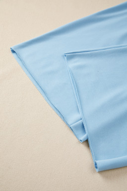 Mist Blue Solid Color Loose Tee Drawstring Wide Leg Pants 2pcs Outfit