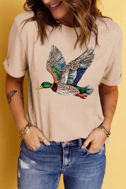 Khaki Flying Mallard Print Crew Neck T Shirt