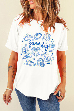 White Game Day Doodle Printed T Shirt