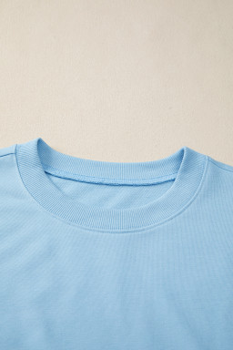 Mist Blue Solid Color Loose Tee Drawstring Wide Leg Pants 2pcs Outfit