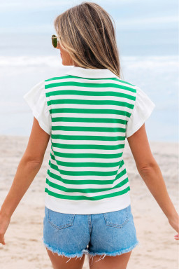 Green Stripe St Patricks Day Sequin Vibrant Clover Patched Flutter Sleeve Top