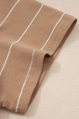 Khaki Stripe Casual Short Sleeve Side Slit Maxi T Shirt Dress