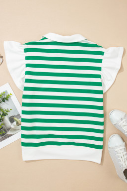 Green Stripe St Patricks Day Sequin Vibrant Clover Patched Flutter Sleeve Top