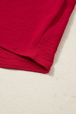 Racing Red Braided Trim V Neck Half Sleeve Blouse