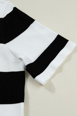 Black Stripe Colorblock Striped Knitted T shirt