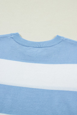 Sky Blue Stripe Colorblock Striped Knitted T shirt