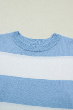 Sky Blue Stripe Colorblock Striped Knitted T shirt