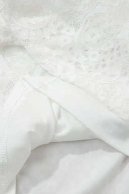 White Tie Spaghetti Straps Floral Lace Overlay Long Dress