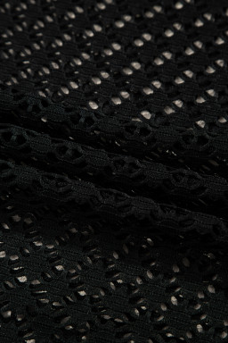 Black See Through Patterned Knit Ruffle Hem Patchwork Beach Cover Up