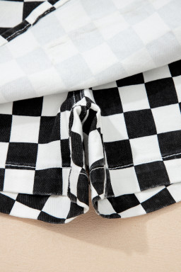 Black Checkered Print Overlap Denim Shorts