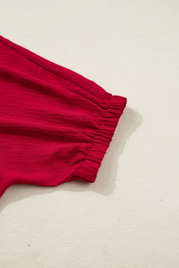 Racing Red Braided Trim V Neck Half Sleeve Blouse