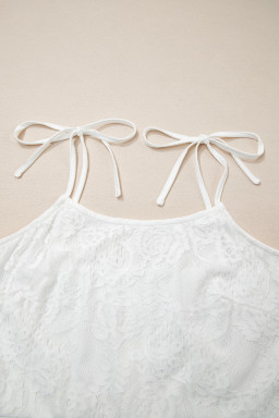 White Tie Spaghetti Straps Floral Lace Overlay Long Dress