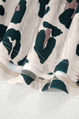 Casual Unique Leopard Print Button Contrast Collared Short Sleeve Blouse