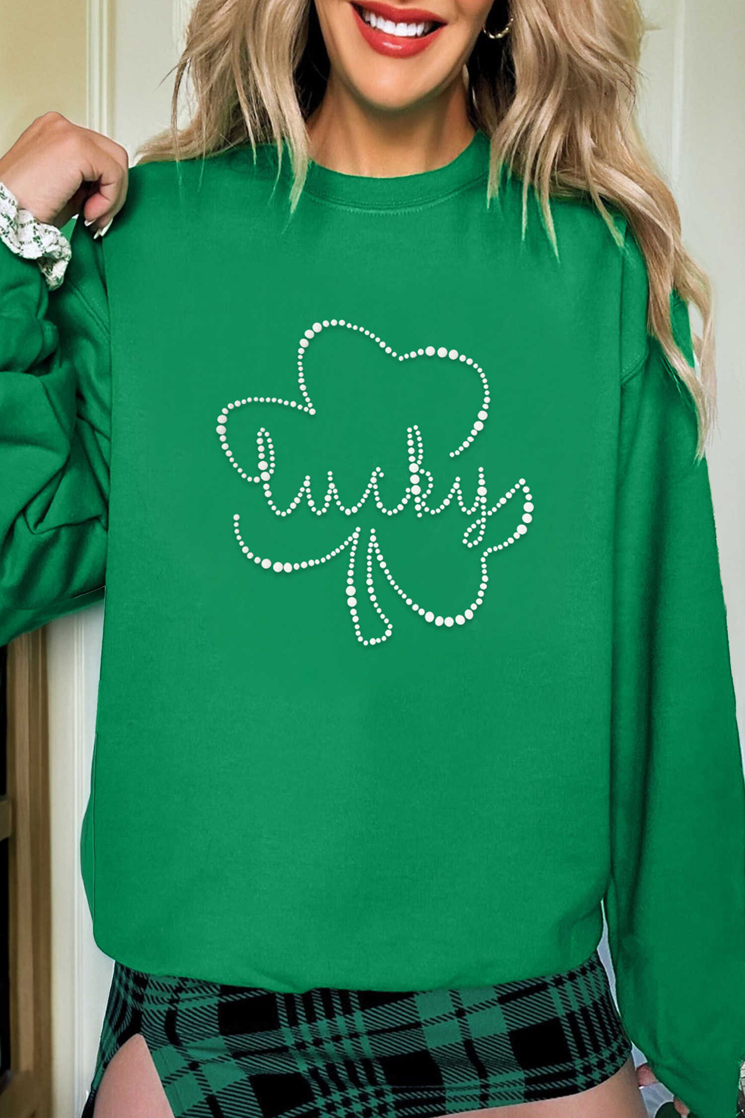 Dark Green Lucky Shamrock Ceramic Clover Sweatshirt