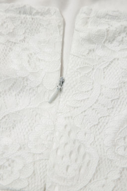 White Tie Spaghetti Straps Floral Lace Overlay Long Dress