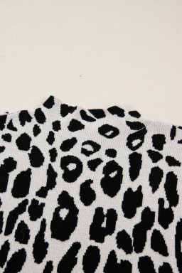 Black Plus Size Leopard Print High Neck Short Sleeve Sweater