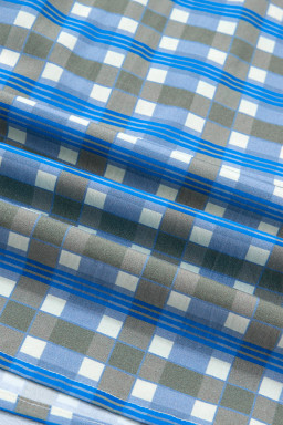 Sky Blue Plaid Long Sleeve Frilled Detail Half Button Blouse