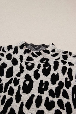 Black Plus Size Leopard Print High Neck Short Sleeve Sweater