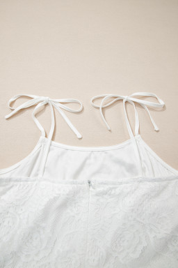 White Tie Spaghetti Straps Floral Lace Overlay Long Dress