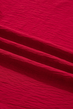 Racing Red Braided Trim V Neck Half Sleeve Blouse