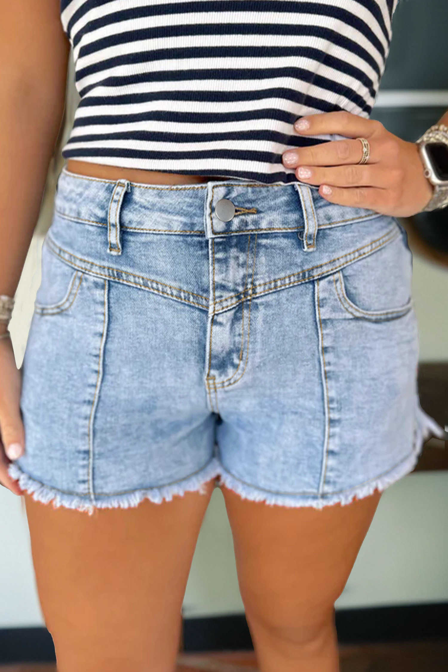 Myosotis High Waist Frayed Denim Shorts
