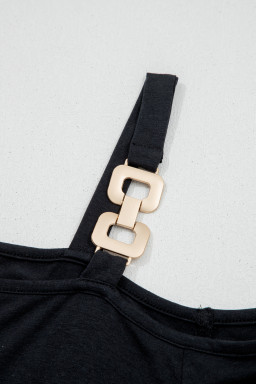 Black Asymmetric Shoulder Detail Short Sleeve Plus Size Maxi Dress