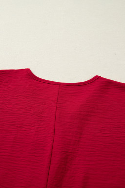 Racing Red Braided Trim V Neck Half Sleeve Blouse