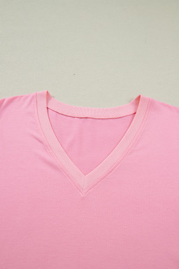 Bonbon V Neck Pleated Short Puff Sleeve Plus Size Blouse