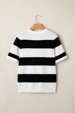 Black Stripe Colorblock Striped Knitted T shirt