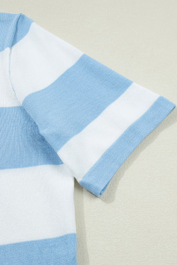 Sky Blue Stripe Colorblock Striped Knitted T shirt