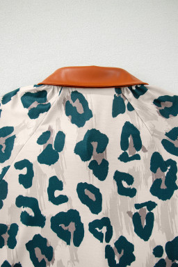Casual Unique Leopard Print Button Contrast Collared Short Sleeve Blouse