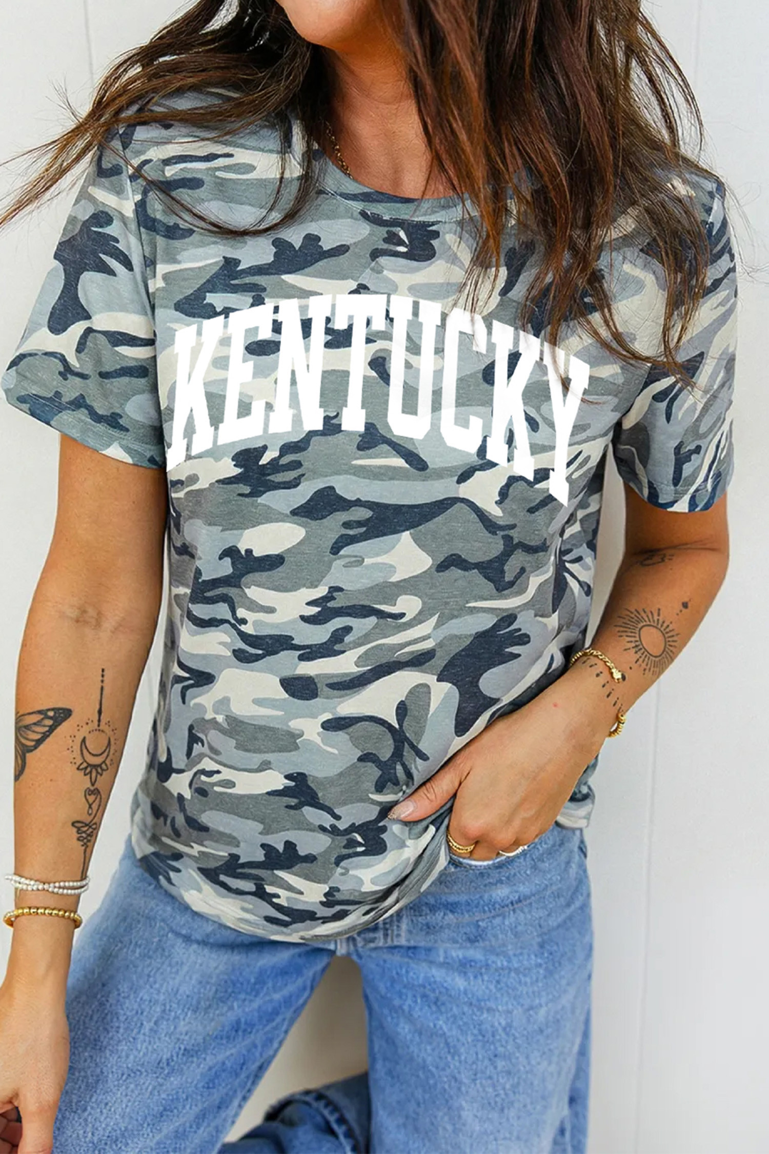 Green Camouflage KENTUCKY Crew Neck Summer Top