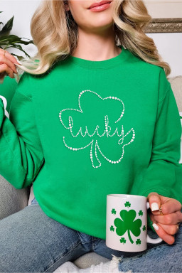 Dark Green Lucky Shamrock Ceramic Clover Sweatshirt
