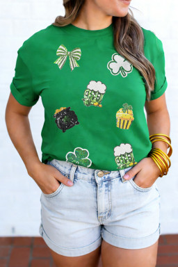 Bright Green Dainty Irish Fashion Sequin Graphic Tee