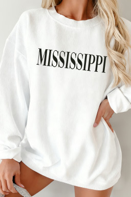 White Raised Rib MISSISSIPPI Baggy Sweatshirt