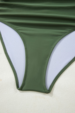 Mist Green Solid Color Ruffle Trim Asymmetric Neck One Piece Swimsuit