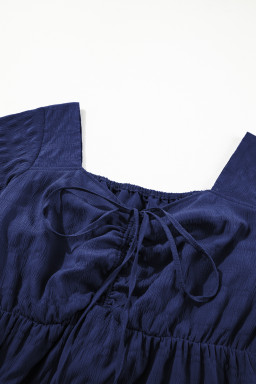 Blue Plus Size Short Sleeve Lace-up High Waist Midi Dress