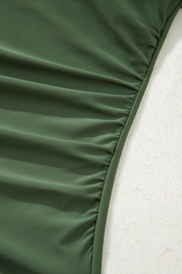 Mist Green Solid Color Ruffle Trim Asymmetric Neck One Piece Swimsuit