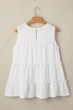 White Tiered Frill Trim A-line Tank Top