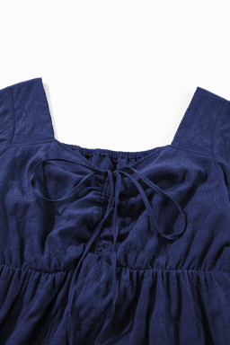 Blue Plus Size Short Sleeve Lace-up High Waist Midi Dress