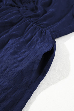 Blue Plus Size Short Sleeve Lace-up High Waist Midi Dress