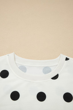White Ribbed Trim Polka Dot Print Tank Split Mini Skort 2pcs Set