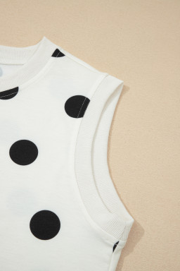White Ribbed Trim Polka Dot Print Tank Split Mini Skort 2pcs Set