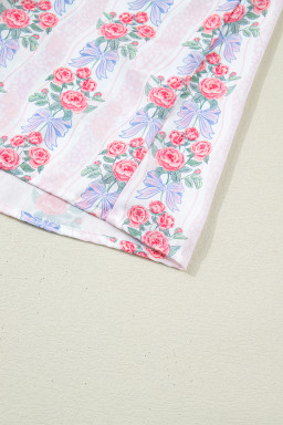 Purple Floral Collared Ruffled Half Sleeve Shirt